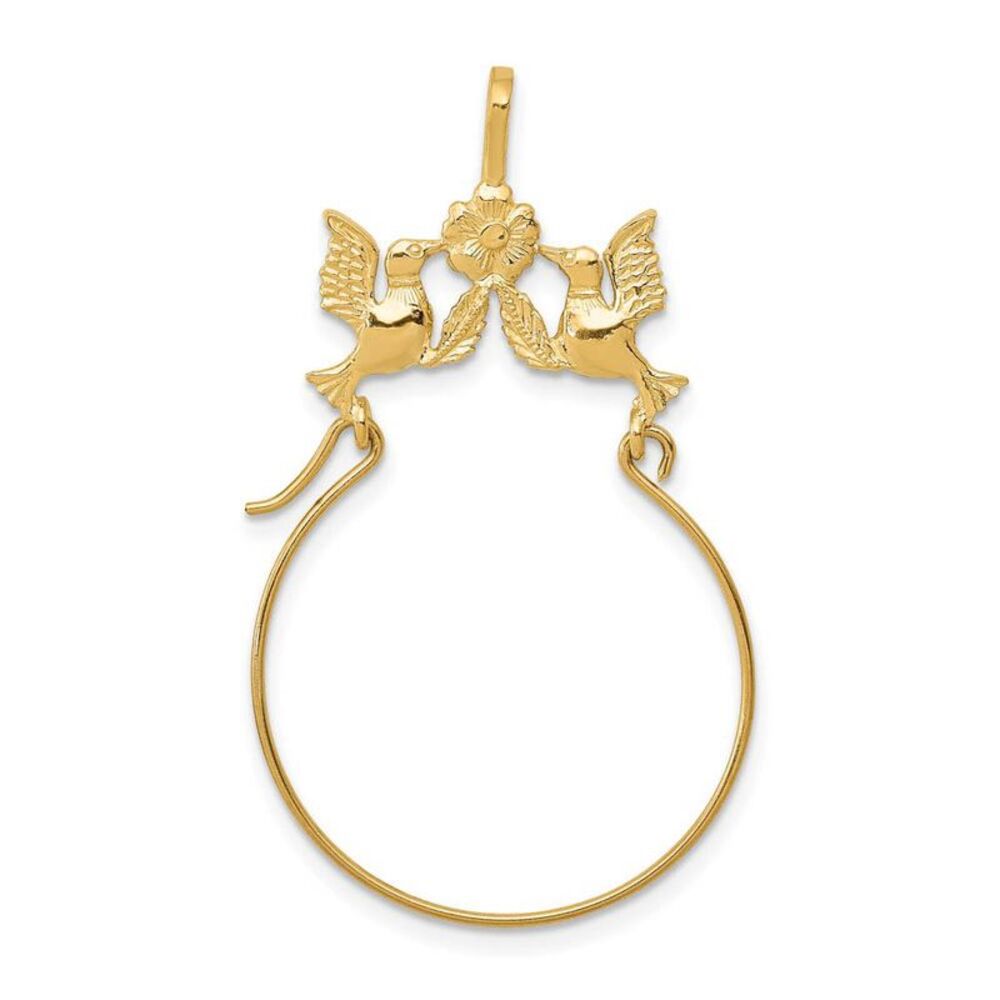14k Yellow Gold Doves and Flower Charm Holder Pendant, 25mm (1 inch)